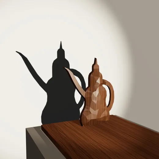 مجسم الدلّة من خشب الجوز وظلّه على الحائط